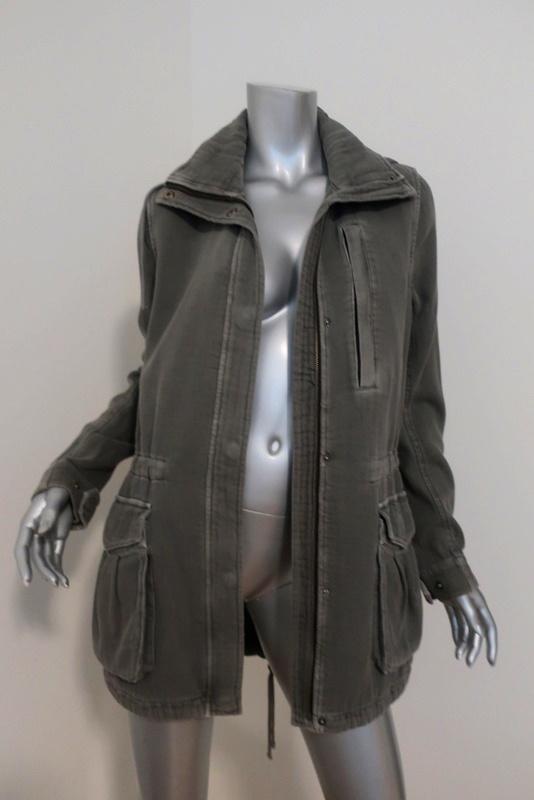 James Perse Twill Utility Jacket Olive Cotton Size 1 Hooded Anorak available at CelebrityOwned.com img_2