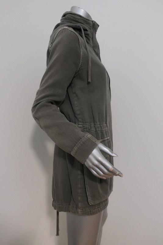 James Perse Twill Utility Jacket Olive Cotton Size 1 Hooded Anorak available at CelebrityOwned.com img_3