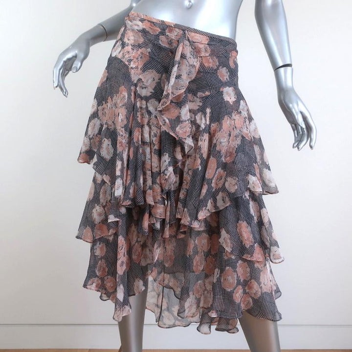 Jason Wu Tiered Skirt Glen Plaid &amp; Floral Print Silk Chiffon Size 6 available at CelebrityOwned.com img_1