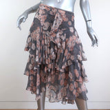Jason Wu Tiered Skirt Glen Plaid & Floral Print Silk Chiffon Size 6 available at CelebrityOwned.com img_1