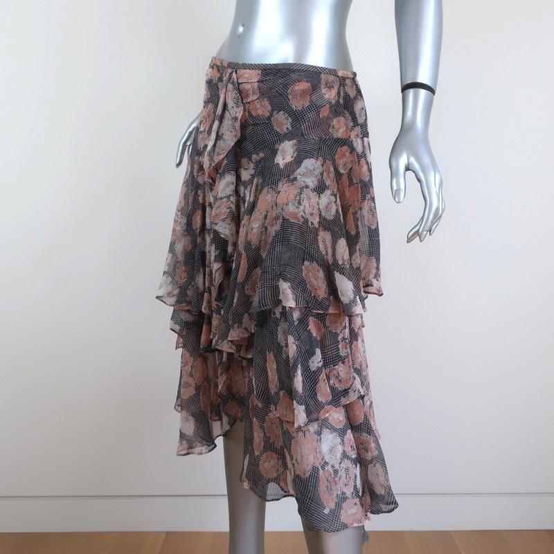Jason Wu Tiered Skirt Glen Plaid &amp; Floral Print Silk Chiffon Size 6 available at CelebrityOwned.com img_3