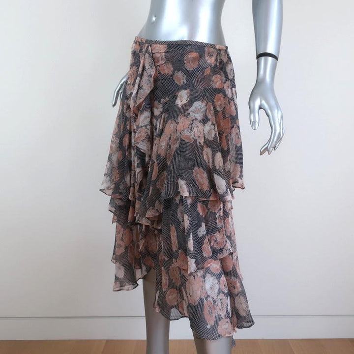 Jason Wu Tiered Skirt Glen Plaid &amp; Floral Print Silk Chiffon Size 6 available at CelebrityOwned.com img_3