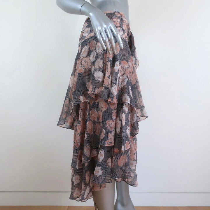 Jason Wu Tiered Skirt Glen Plaid &amp; Floral Print Silk Chiffon Size 6 available at CelebrityOwned.com img_4