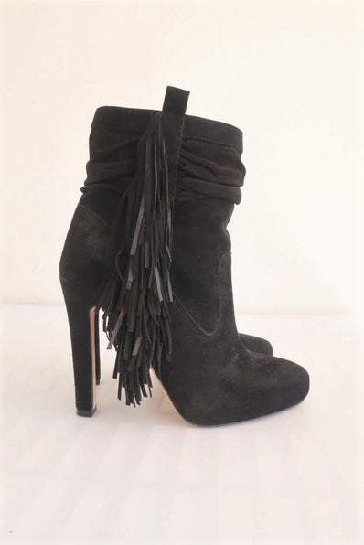 Jean-Michel Cazabat Fringe Ankle Boots Pampa Black Suede Size 35 High Heel available at CelebrityOwned.com img_1