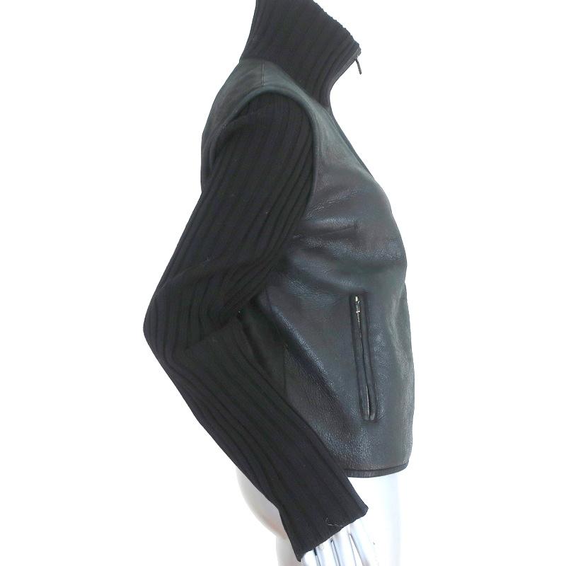 Jil Sander Shearling Jacket Black Leather &amp; Ribbed Knit Size 38 available at CelebrityOwned.com img_5