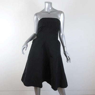 Jil Sander Strapless Dress Risiko Black Taffeta Size 38 available at CelebrityOwned.com img_1