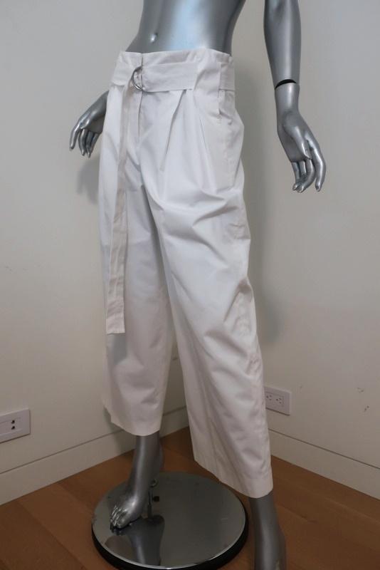 Jil Sander Wide Leg Pants White Cotton Size 36 High Rise Cropped Trousers available at CelebrityOwned.com img_4