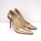 Jimmy Choo Abel Pumps Rose Gold Mirrored Leather Size 36.5 Pointed Toe Heels available at CelebrityOwned.com img_1