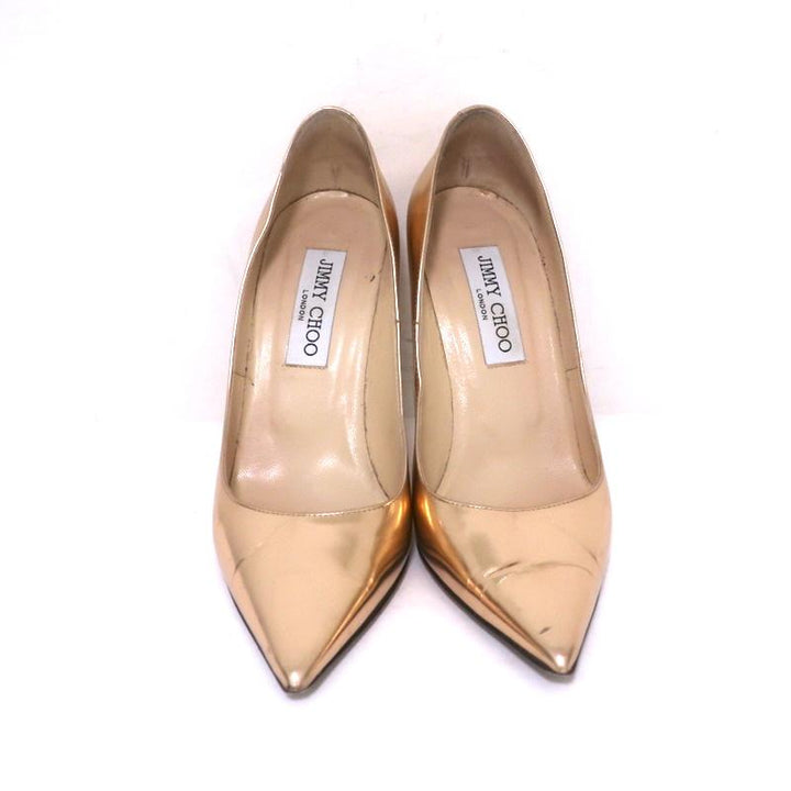 Jimmy Choo Abel Pumps Rose Gold Mirrored Leather Size 36.5 Pointed Toe Heels available at CelebrityOwned.com img_4