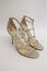 Jimmy Choo Dory Sandals Gold Metallic Coated Leather Size 38.5 Caged Heel