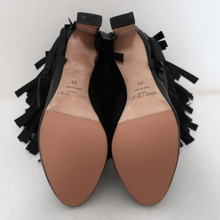 Jimmy Choo Fringe Booties Mala Black Leather Size 35 High Heel Ankle Boots available at CelebrityOwned.com img_10