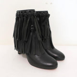Jimmy Choo Fringe Booties Mala Black Leather Size 35 High Heel Ankle Boots available at CelebrityOwned.com img_1