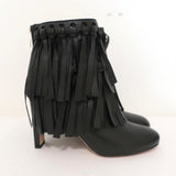 Jimmy Choo Fringe Booties Mala Black Leather Size 35 High Heel Ankle Boots available at CelebrityOwned.com img_2