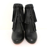 Jimmy Choo Fringe Booties Mala Black Leather Size 35 High Heel Ankle Boots available at CelebrityOwned.com img_3
