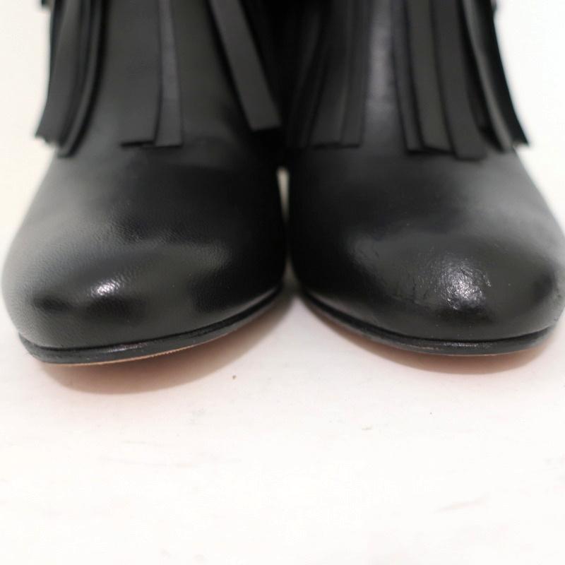 Jimmy Choo Fringe Booties Mala Black Leather Size 35 High Heel Ankle Boots available at CelebrityOwned.com img_4