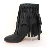 Jimmy Choo Fringe Booties Mala Black Leather Size 35 High Heel Ankle Boots available at CelebrityOwned.com img_6