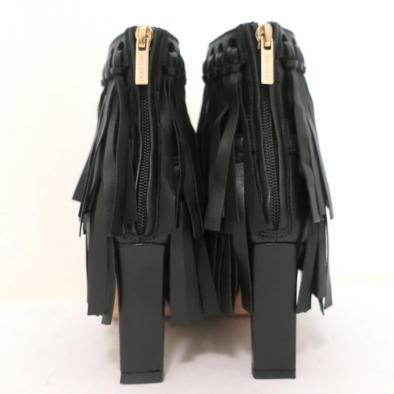 Jimmy Choo Fringe Booties Mala Black Leather Size 35 High Heel Ankle Boots available at CelebrityOwned.com img_7