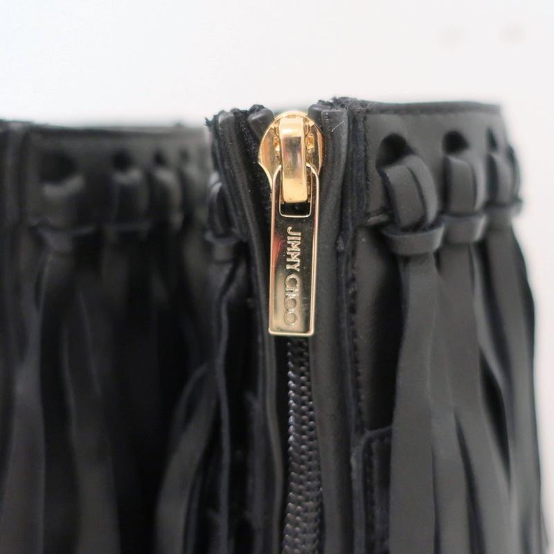 Jimmy Choo Fringe Booties Mala Black Leather Size 35 High Heel Ankle Boots available at CelebrityOwned.com img_8