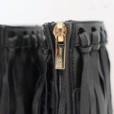 Jimmy Choo Fringe Booties Mala Black Leather Size 35 High Heel Ankle Boots available at CelebrityOwned.com img_8