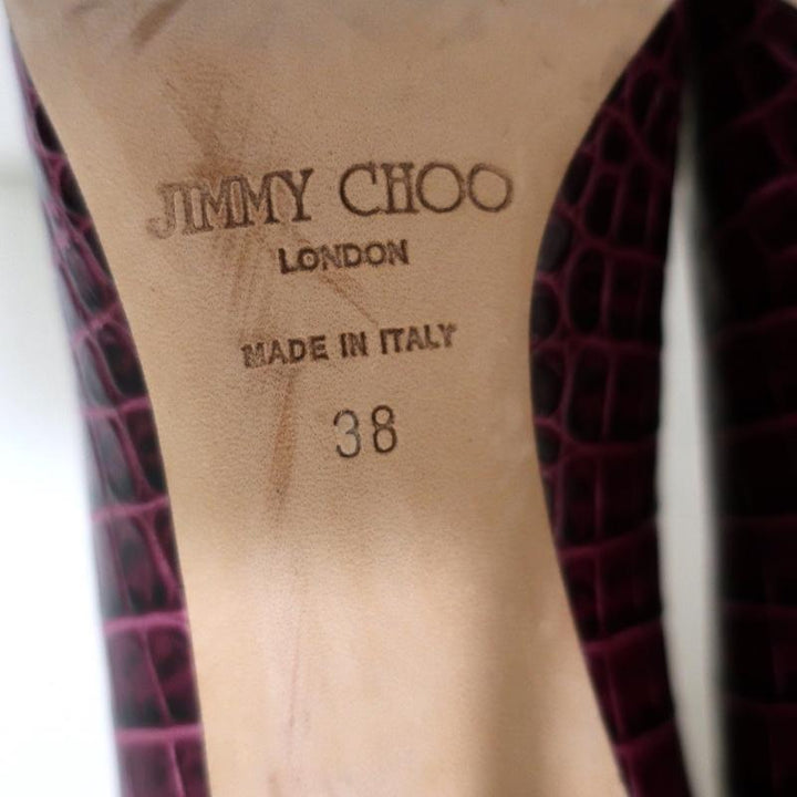 Jimmy Choo Gilbert Pumps Plum Crocodile-Embossed Leather Size 38 available at CelebrityOwned.com img_10