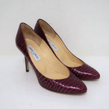 Jimmy Choo Gilbert Pumps Plum Crocodile-Embossed Leather Size 38 available at CelebrityOwned.com img_1