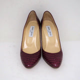 Jimmy Choo Gilbert Pumps Plum Crocodile-Embossed Leather Size 38 available at CelebrityOwned.com img_3