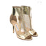 Jimmy Choo Lace-Up Ankle Cuff Sandal Gold Metallic Leather Size 37 Open Toe Heel
