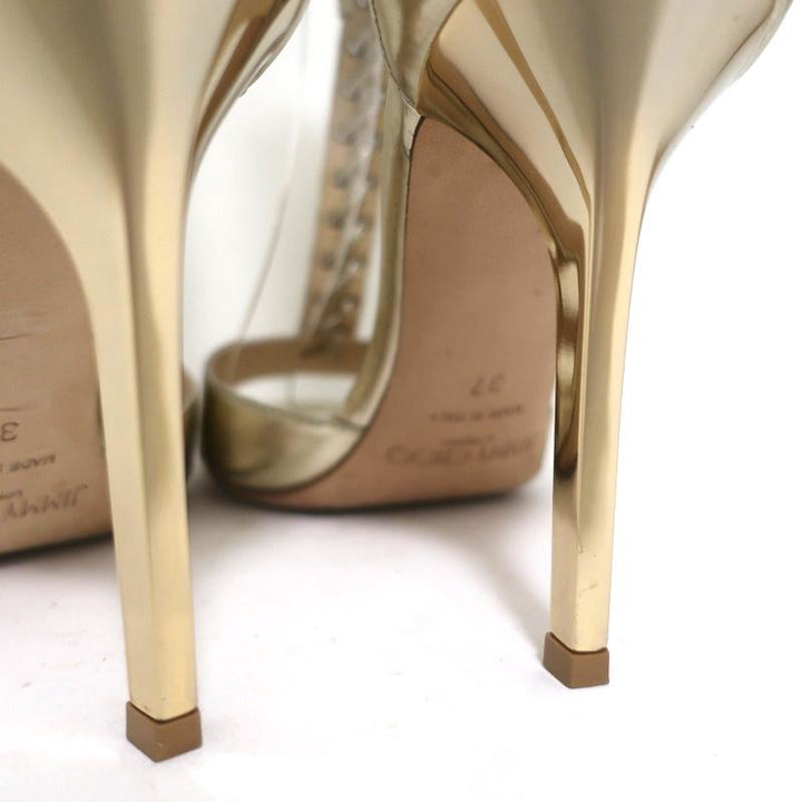 Jimmy Choo Lace-Up Ankle Cuff Sandal Gold Metallic Leather Size 37 Open Toe Heel available at CelebrityOwned.com img_8