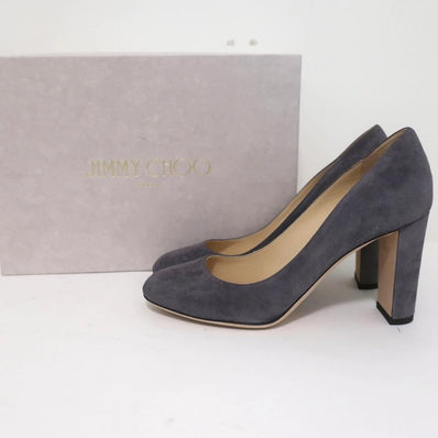 Jimmy Choo Laria 85 Pumps Gray Suede Size 39 Almond Toe Heel NEW available at CelebrityOwned.com img_1