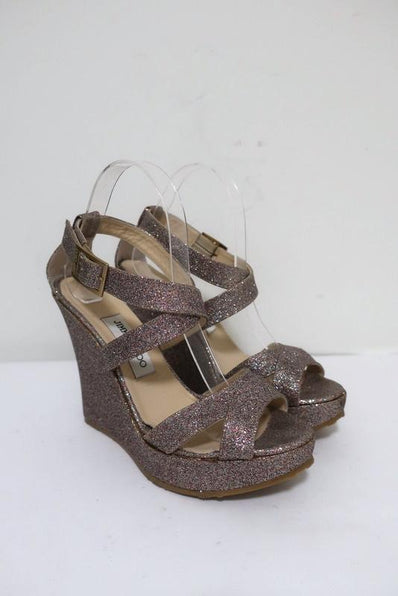 Jimmy Choo Penny Glitter Wedge Sandals Size 40 Crisscross-Strap Platform Heel available at CelebrityOwned.com img_1