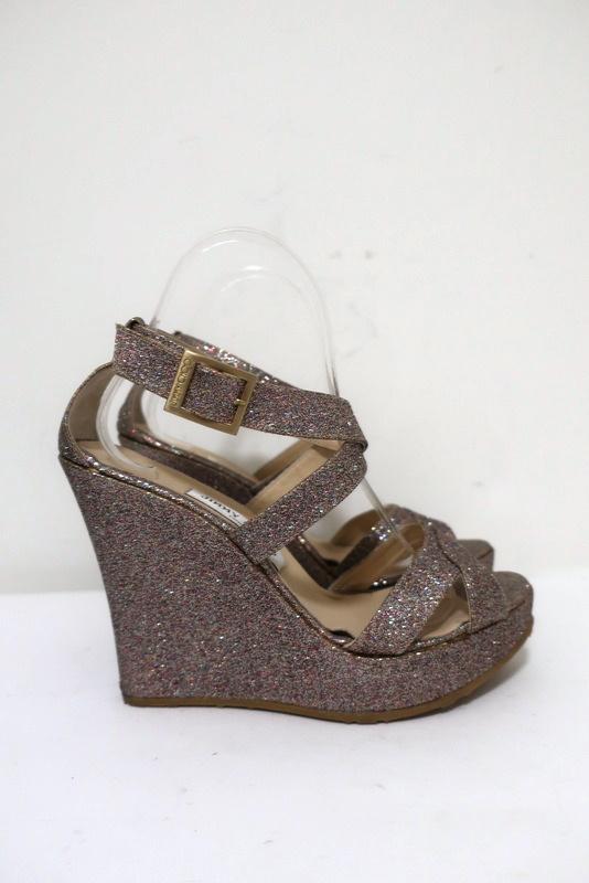 Jimmy Choo Penny Glitter Wedge Sandals Size 40 Crisscross-Strap Platform Heel available at CelebrityOwned.com img_2