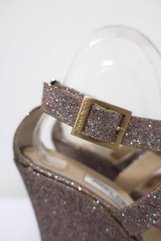 Jimmy Choo Penny Glitter Wedge Sandals Size 40 Crisscross-Strap Platform Heel available at CelebrityOwned.com img_3