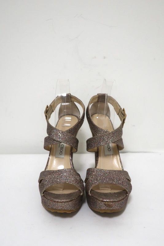 Jimmy Choo Penny Glitter Wedge Sandals Size 40 Crisscross-Strap Platform Heel available at CelebrityOwned.com img_4