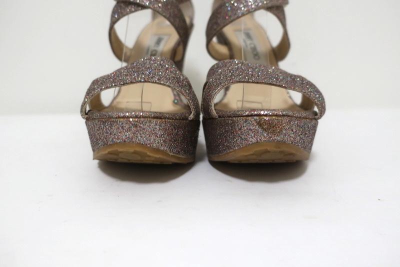 Jimmy Choo Penny Glitter Wedge Sandals Size 40 Crisscross-Strap Platform Heel available at CelebrityOwned.com img_5
