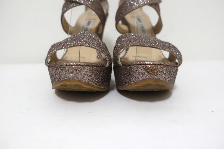 Jimmy Choo Penny Glitter Wedge Sandals Size 40 Crisscross-Strap Platform Heel available at CelebrityOwned.com img_5