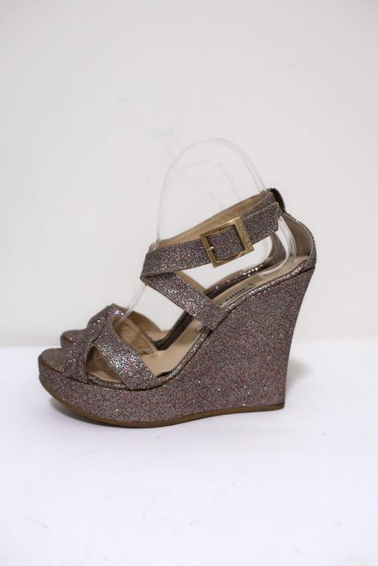 Jimmy Choo Penny Glitter Wedge Sandals Size 40 Crisscross-Strap Platform Heel available at CelebrityOwned.com img_6