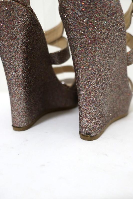 Jimmy Choo Penny Glitter Wedge Sandals Size 40 Crisscross-Strap Platform Heel available at CelebrityOwned.com img_9