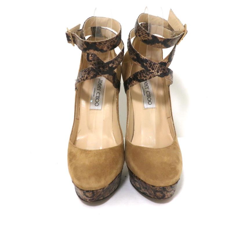 Jimmy Choo Platform Pumps Brown Suede &amp; Snakeskin Size 37 Crisscross Ankle Strap-img_[image_position} from CelebrityOwned.com