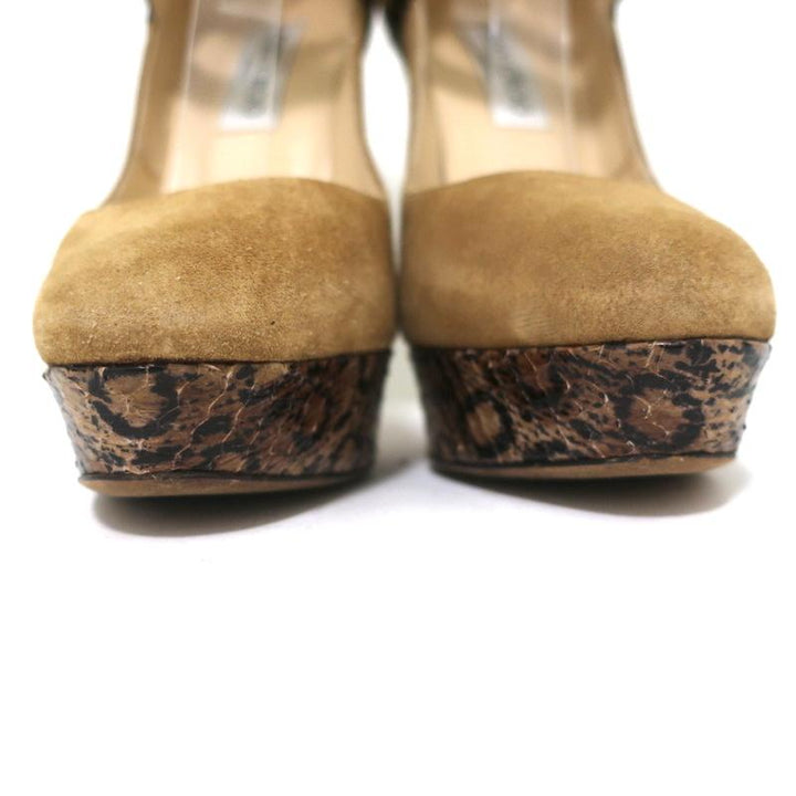 Jimmy Choo Platform Pumps Brown Suede &amp; Snakeskin Size 37 Crisscross Ankle Strap-img_[image_position} from CelebrityOwned.com