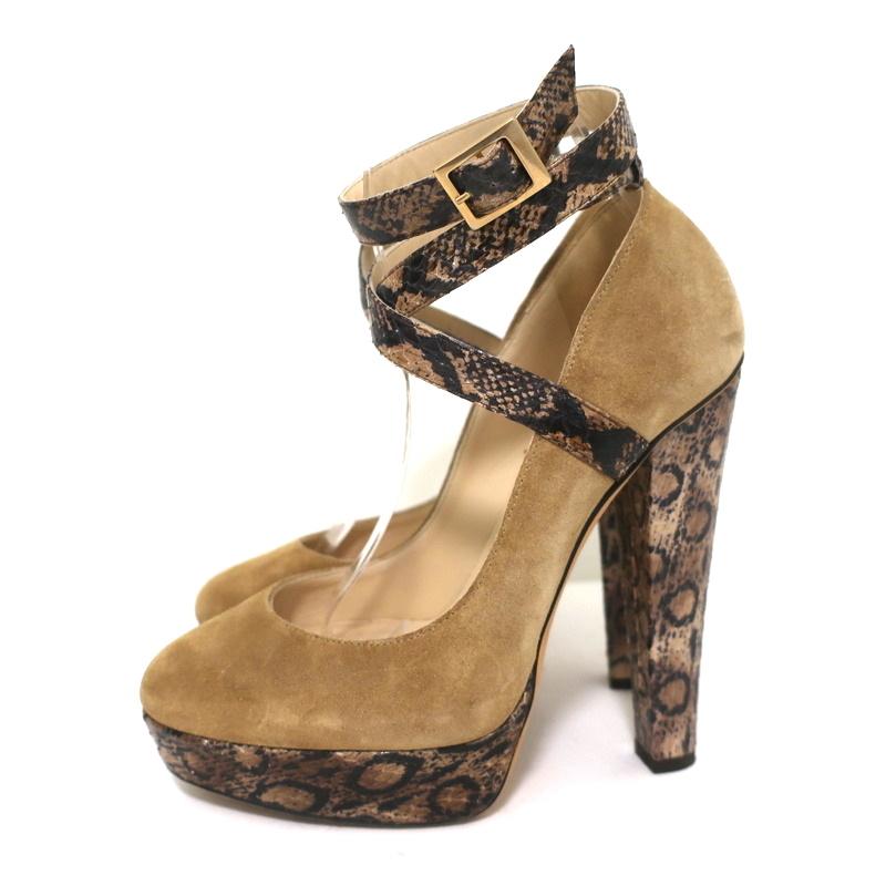 Jimmy Choo Platform Pumps Brown Suede &amp; Snakeskin Size 37 Crisscross Ankle Strap-img_[image_position} from CelebrityOwned.com