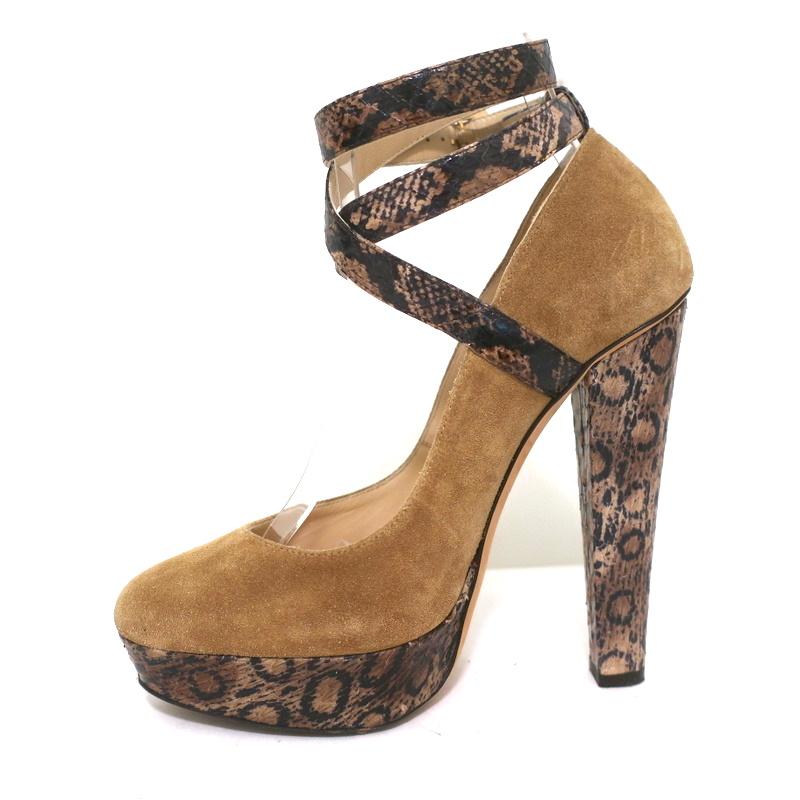 Jimmy Choo Platform Pumps Brown Suede &amp; Snakeskin Size 37 Crisscross Ankle Strap-img_[image_position} from CelebrityOwned.com