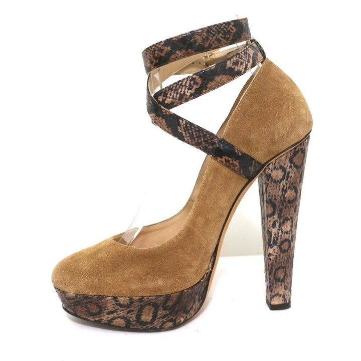 Jimmy Choo Platform Pumps Brown Suede &amp; Snakeskin Size 37 Crisscross Ankle Strap-img_[image_position} from CelebrityOwned.com