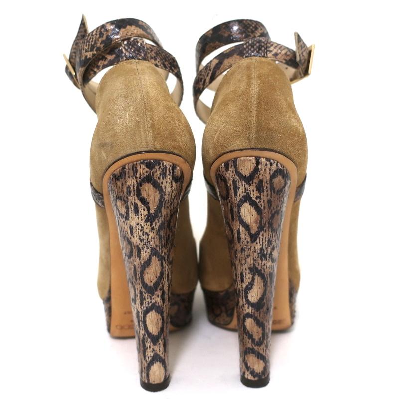 Jimmy Choo Platform Pumps Brown Suede &amp; Snakeskin Size 37 Crisscross Ankle Strap-img_[image_position} from CelebrityOwned.com