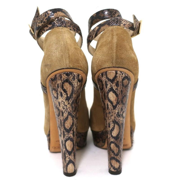 Jimmy Choo Platform Pumps Brown Suede &amp; Snakeskin Size 37 Crisscross Ankle Strap-img_[image_position} from CelebrityOwned.com