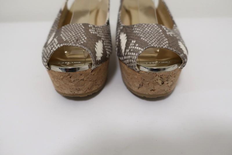 Jimmy Choo Praise Cork Wedge Sandals Metallic Snake-Print Leather Size 38.5 available at CelebrityOwned.com img_5