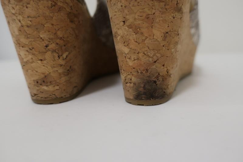 Jimmy Choo Praise Cork Wedge Sandals Metallic Snake-Print Leather Size 38.5 available at CelebrityOwned.com img_9