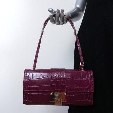 Jimmy Choo River Small Shoulder Bag Plum Croc-Embossed Leather available at CelebrityOwned.com img_1