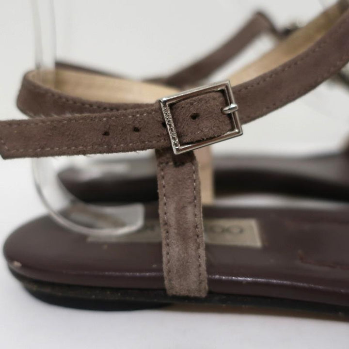 Jimmy Choo Sandals Night Jeweled Brown Suede Size 38.5 Ankle Strap Flats available at CelebrityOwned.com img_3