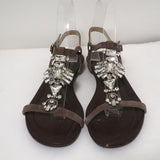 Jimmy Choo Sandals Night Jeweled Brown Suede Size 38.5 Ankle Strap Flats available at CelebrityOwned.com img_4