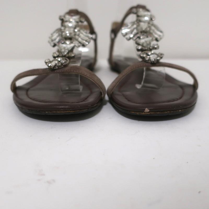 Jimmy Choo Sandals Night Jeweled Brown Suede Size 38.5 Ankle Strap Flats available at CelebrityOwned.com img_5